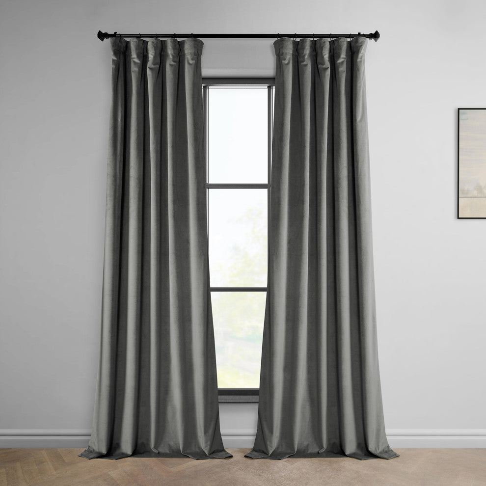 Heritage Plush Velvet Curtain Single Panel, Destiny Gray, 50"x96"