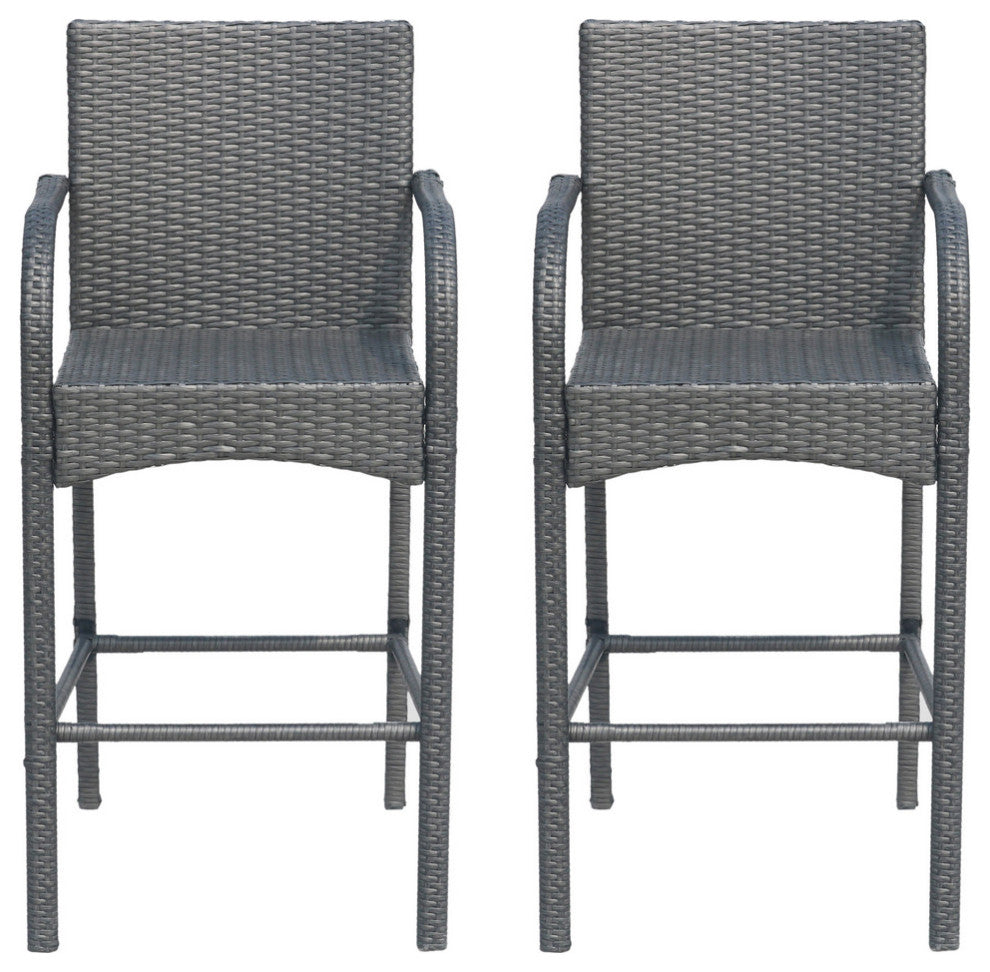 Beatrice Outdoor Wicker Barstool Chair, Set of 2, Gray