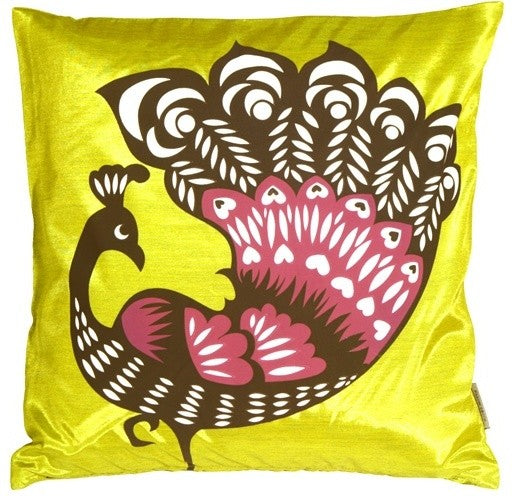 Pillow Decor - Proud Peacock Chartreuse Green Throw Pillow