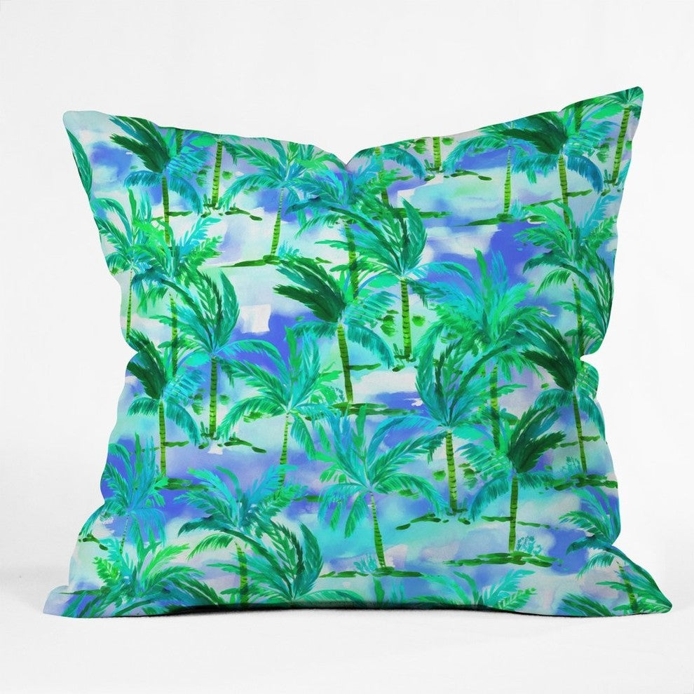 Amy Sia Palm Tree Blue Green Throw Pillow, 26"x26"