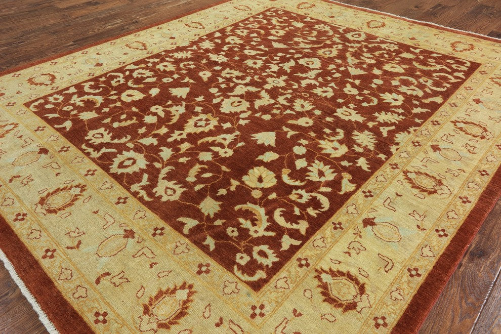 Orange Peshawar Quality Oushak Style Chobi Hand-Knotted Wool Rug, 8'x10'