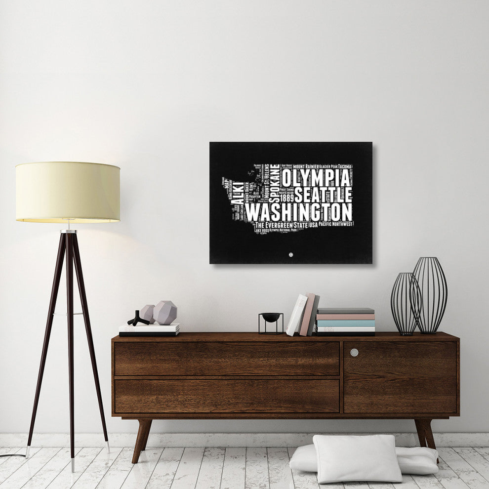 "Washington Black and White Map" Fine Art Print