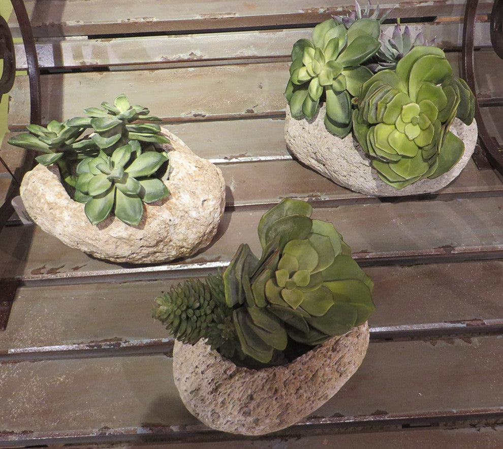 Rustic Natural Stone Planters Set of 3 Rustic Volcanic Rock Free Form Modern
