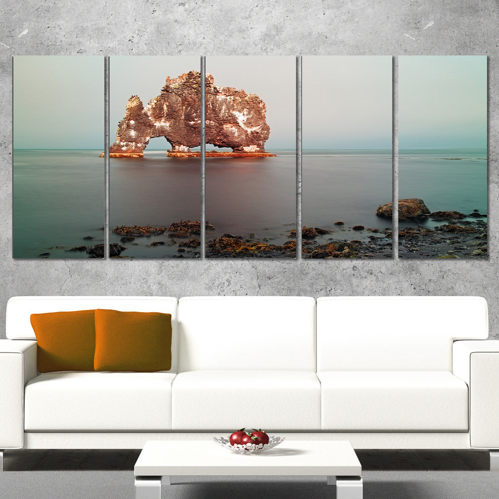 "Rock Sea Symbol in Iceland" Seashore Canvas Art, 5 Panels, 60"x28"