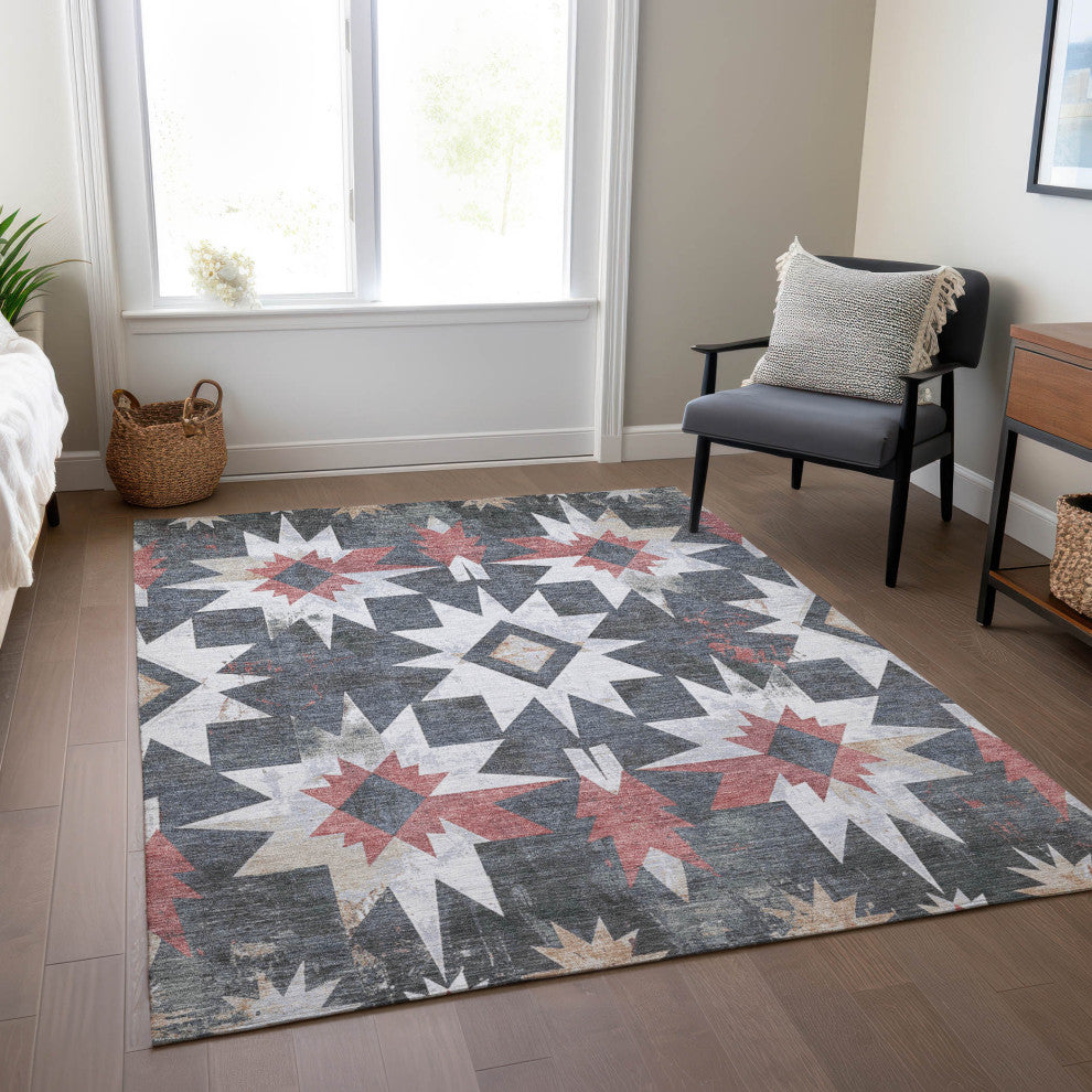 Machine Washable Indoor/Outdoor Chantille ACN1893 Black 8' x 10' Rug
