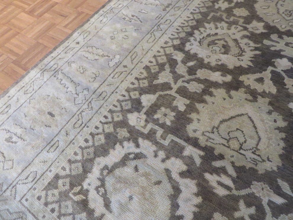 8x10, Hand-Knotted, Brown Oushak Oriental Rug Vegetable Dyes