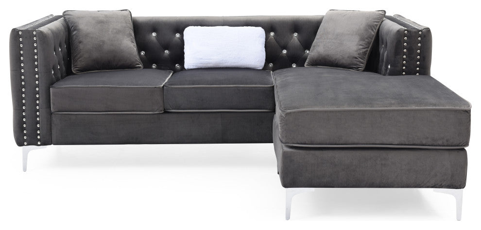 Paige Tufted Velvet Sofa Chaise, Grey