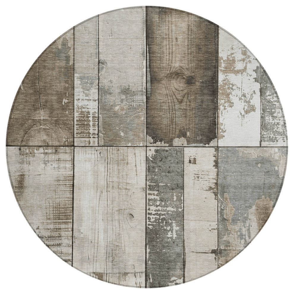 Machine Washable Indoor/Outdoor Chantille ACN1877 Taupe 8' x 8' Round Rug