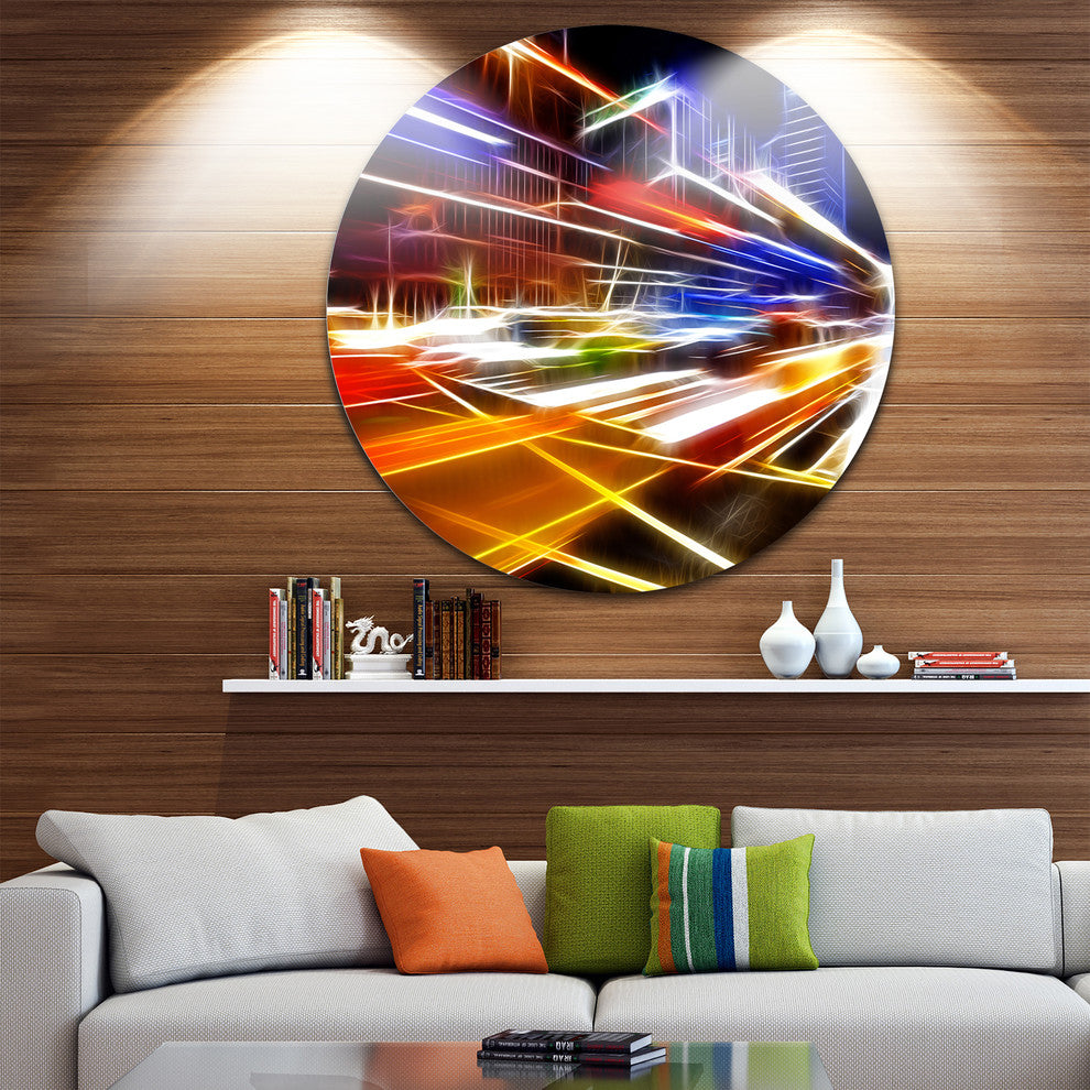 High Speed Traffic Trails, Cityscape Digital Art Round Wall Art, 23"
