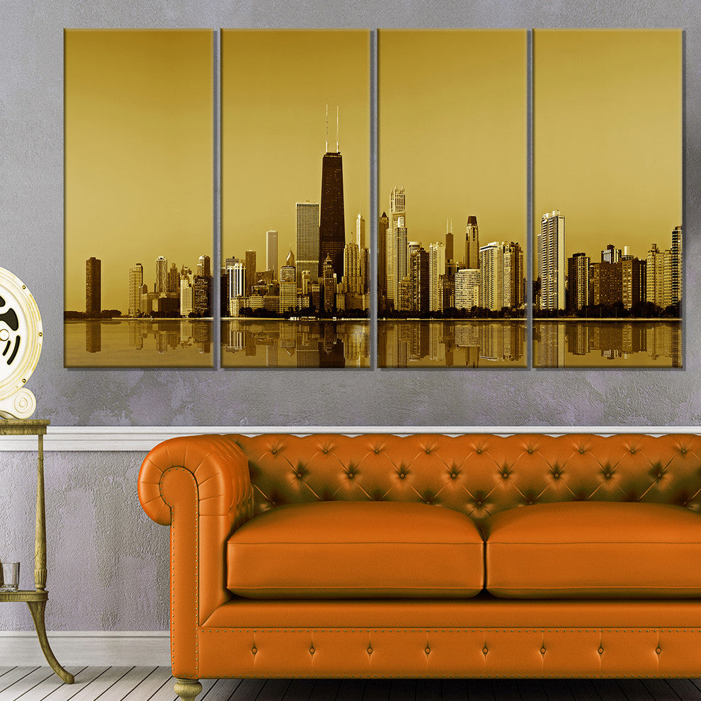 "Chicago Gold Coast With Skyscrapers" Canvas Print48"x28", 4-Panels