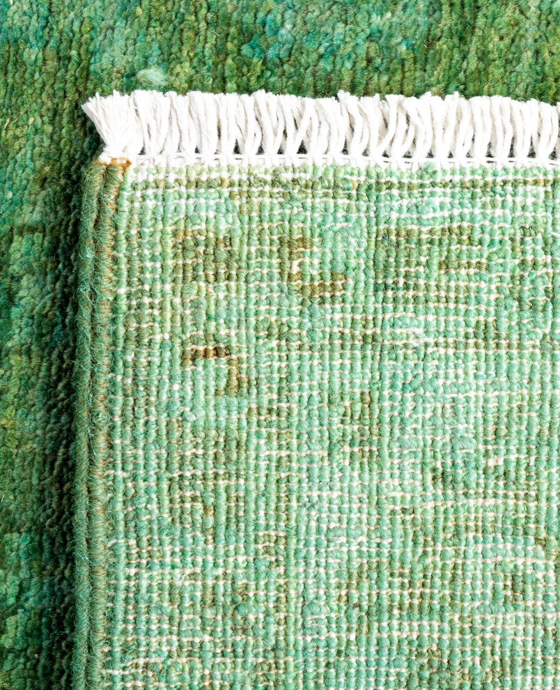 Overdyed One-of-a-Kind Hand-Knotted Area Rug Green, 3' 1" x 15' 10"