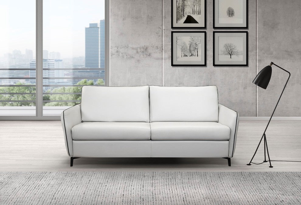 Dodo Sofa Bed, Top Grain Italian Leather, Stainless Steel Mechanism, Light Gray