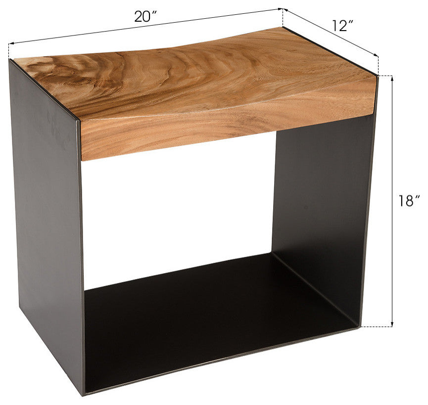 Iron Frame Stool, Chamcha Wood, Natural