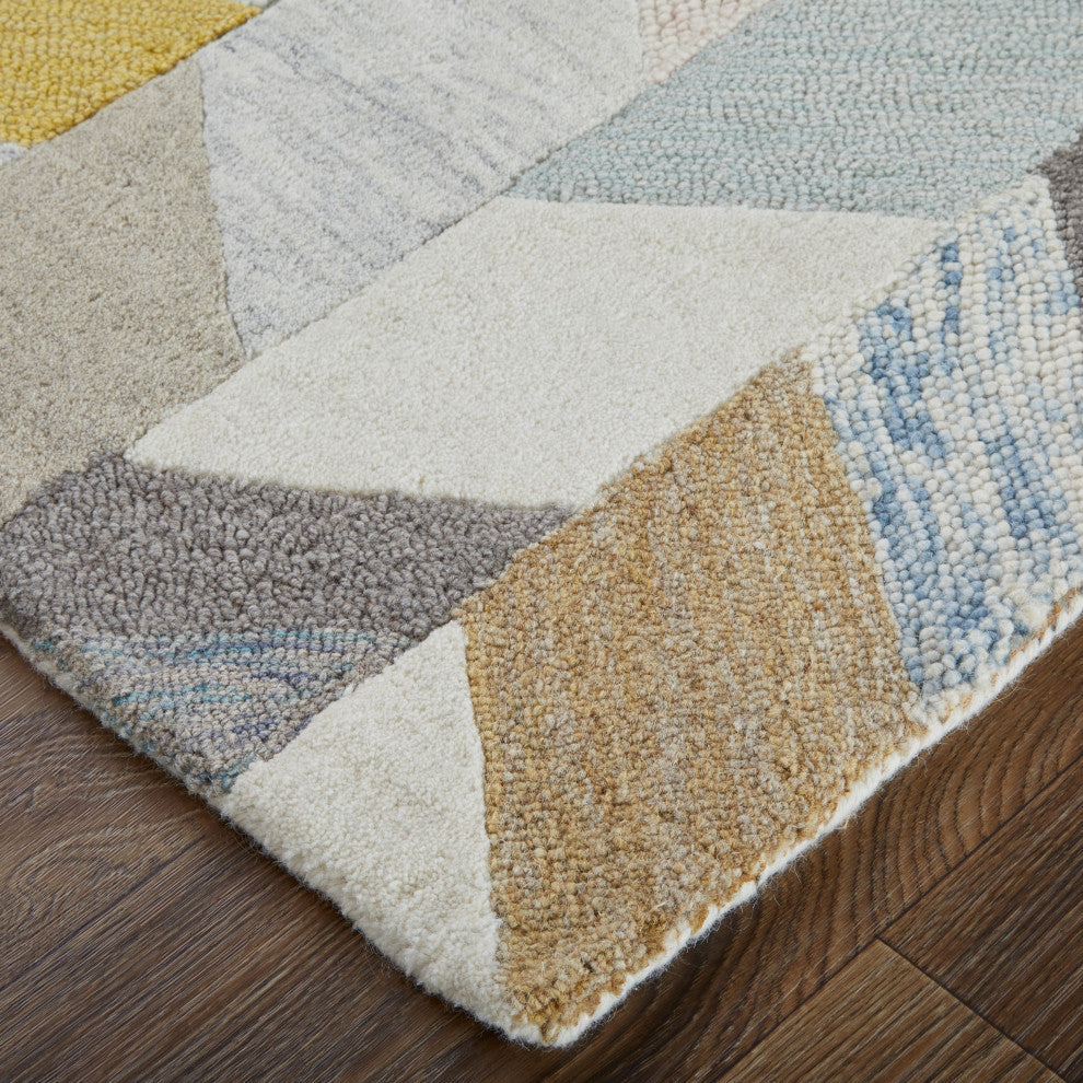 Weave & Wander Oria Tufted Blue/Ivory Rug, Gray/Gold, 5' X 8'