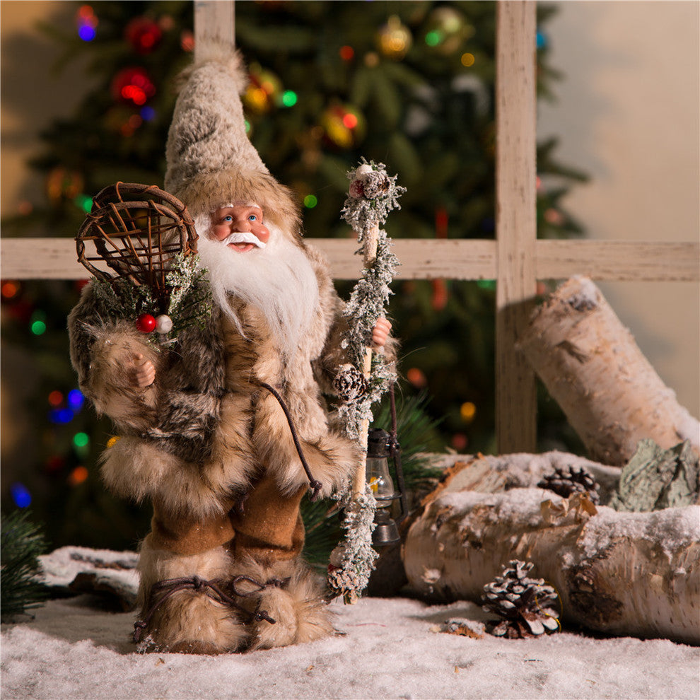12"H Faux Fur Santa Figurine