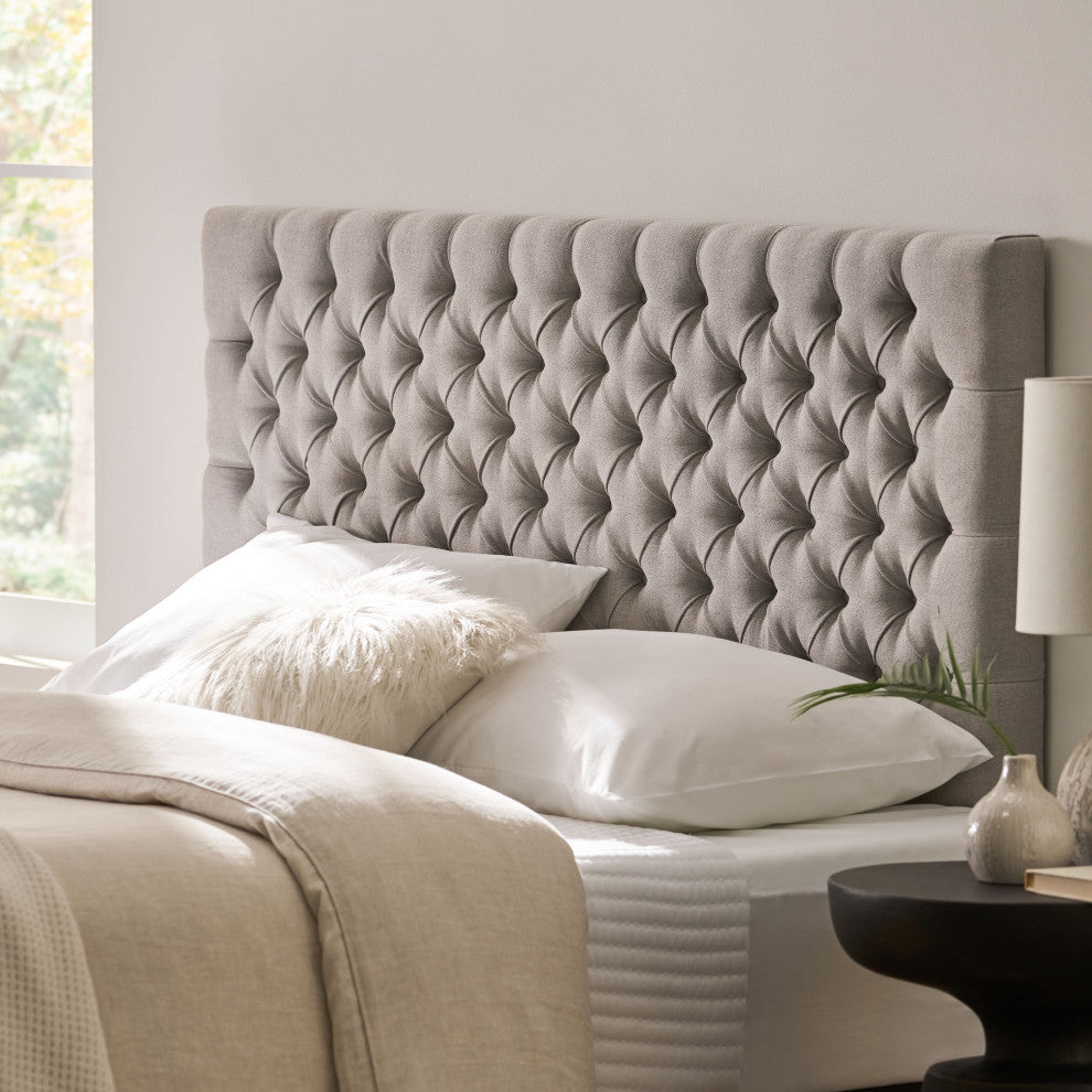 GDF Studio Annecy Diamond Tufted Fabric Queen/ Full Headboard, Light Gray