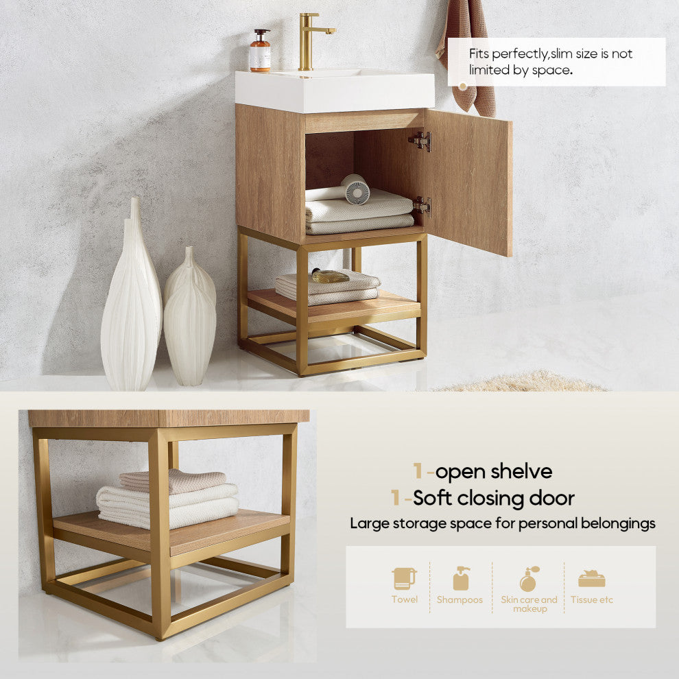 Alistair Vanity, North American Oak With Countertop, 18", With Mirror