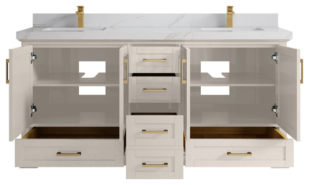 Boston 72" Double Sink Bath Vanity in Fine Grain 2" Calacatta Sienna