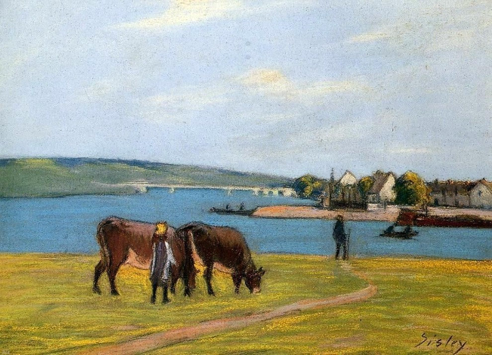 Alfred Sisley Cows by the Seine at Saint-Mammes - 18" x 27" Premium Canvas Print