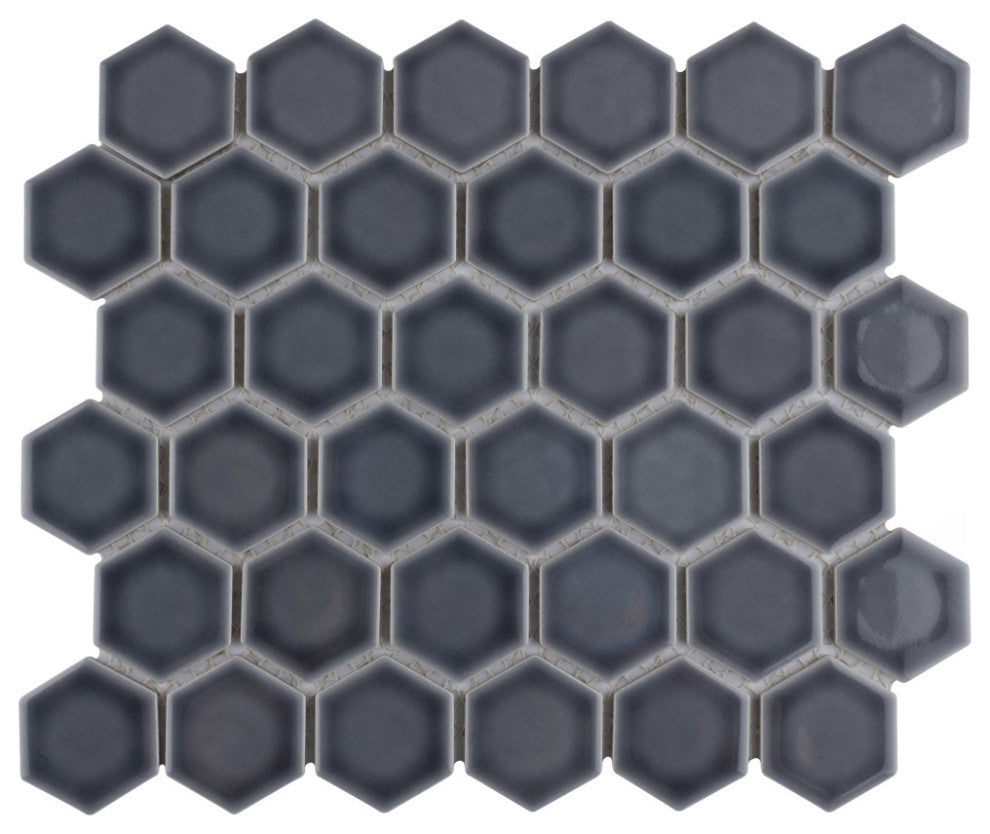 Hudson Due 2" Hex Storm Grey Porcelain Floor and Wall Tile