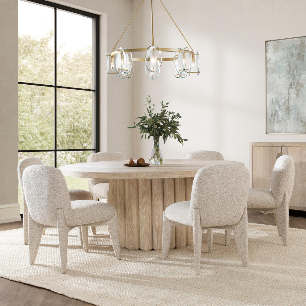 Tiber Oak Wood Round Dining Table, 70", Whitewash