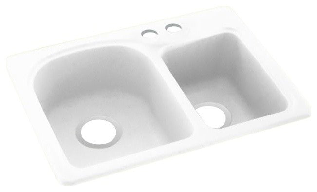 Swan 18x25x7 Solid Surface Kitchen Sink, 2-Hole, White