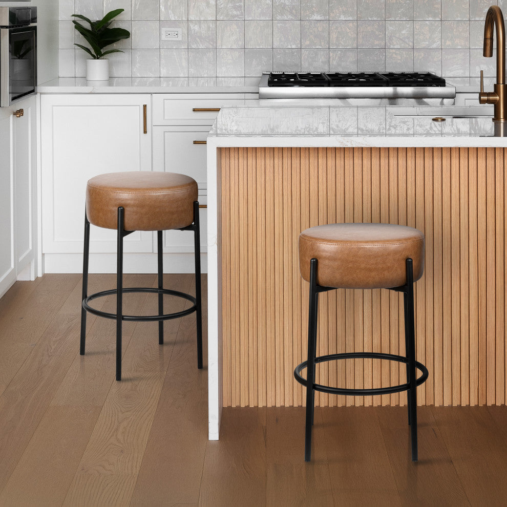 Paola Modern Minimalist Round Backless Metal Cushioned Bar Stool