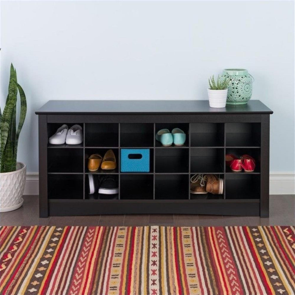 Prepac 18 Cubby Shoe Storage Bench in Black