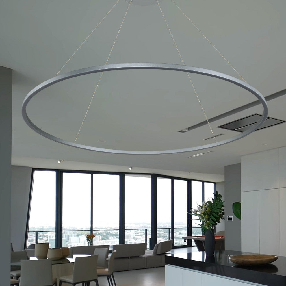 60" Tania ETL Certified Integrated LED Circular Adjustable Chandelier, Silver