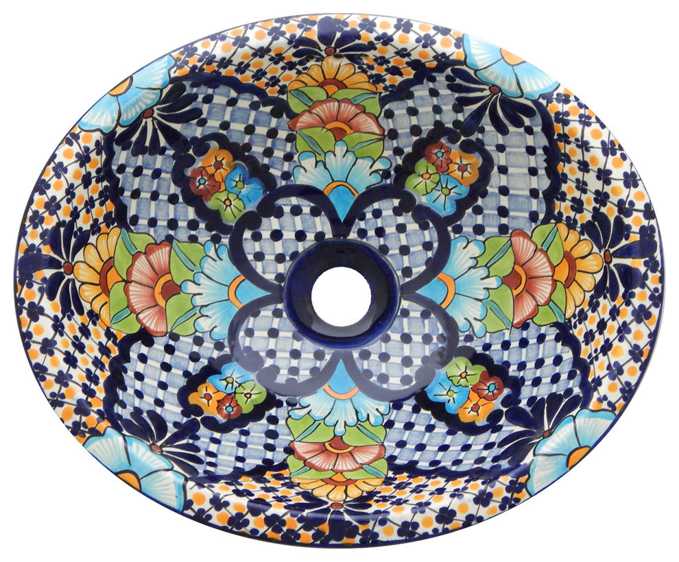 Mexican Talavera Ceramic Hand Painted Bathroom Oval Sink