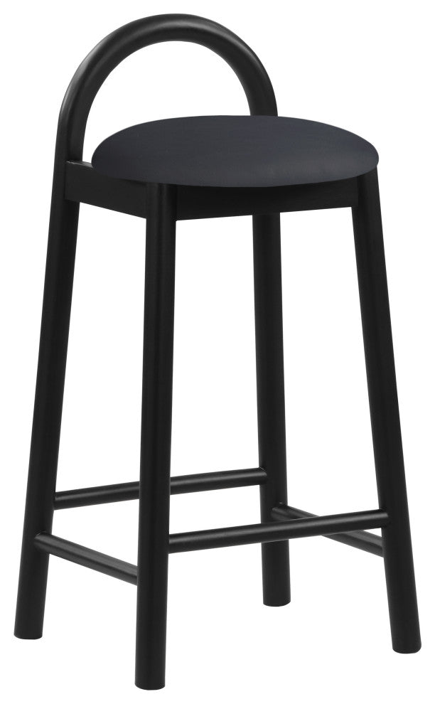 Meridian Furniture Calvin Vegan Leather Stool, Black, Black Finish