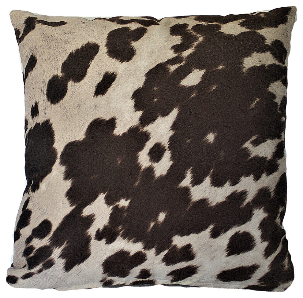 Cowhide Brown Animal Fur Decorative Throw Pillow, 21"x21"