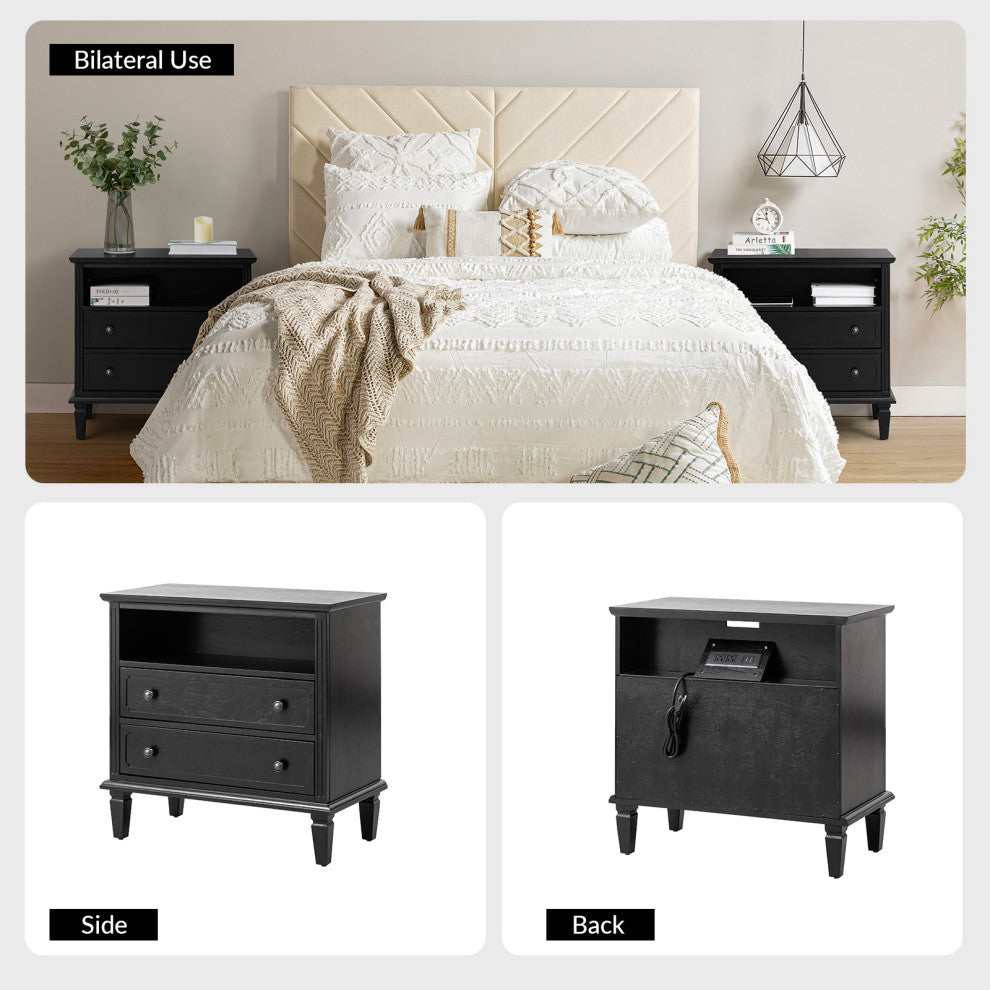 Drawer Solid Wood Nightstand, Black, Single