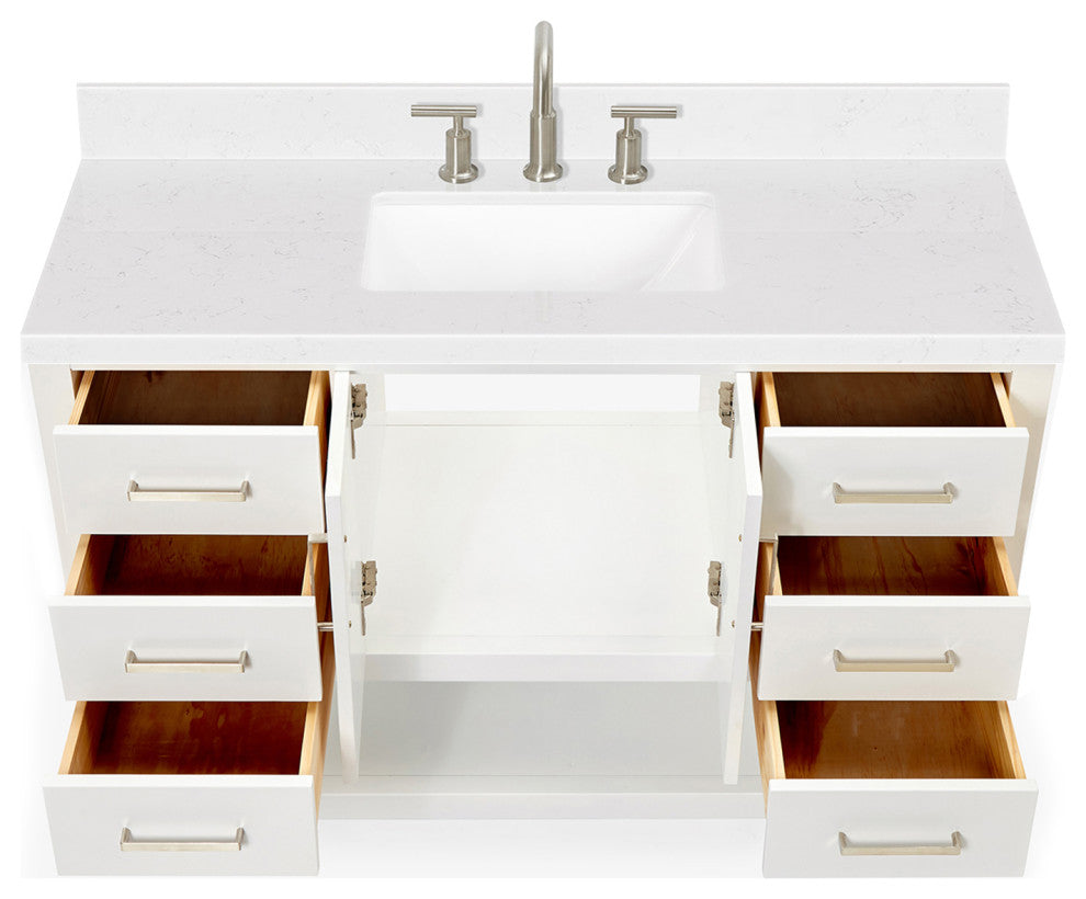 Ariel Magnolia 48" Single Rectangle Sink Vanity, Carrara Quartz, White
