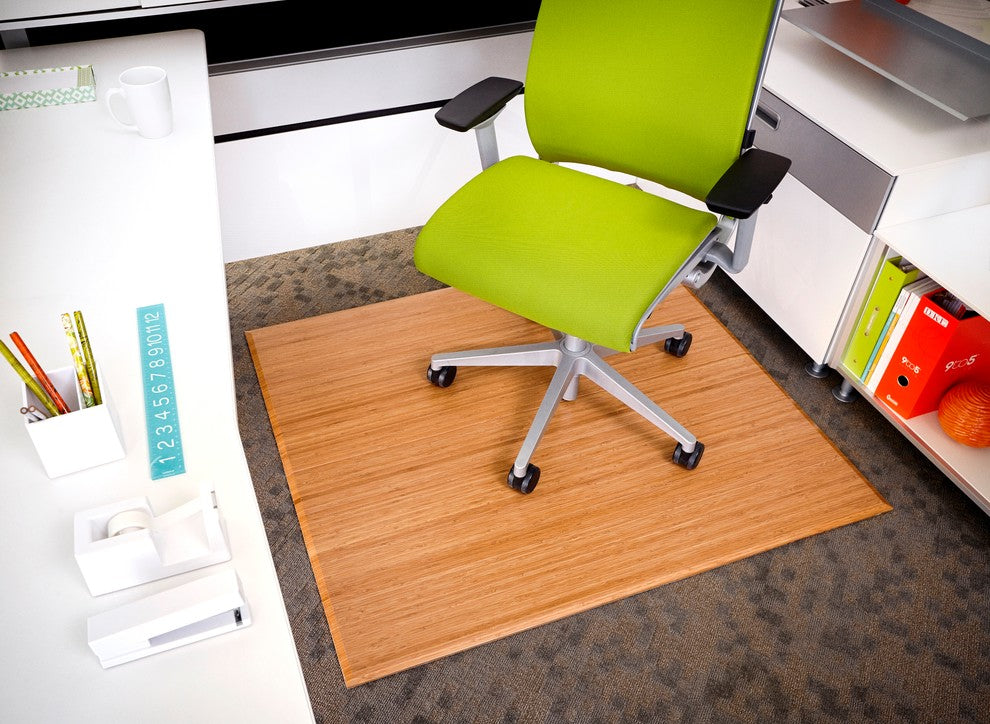 Rustin Bamboo Tri-Fold Chair Mat, Natural, No Lip, 42"x48"