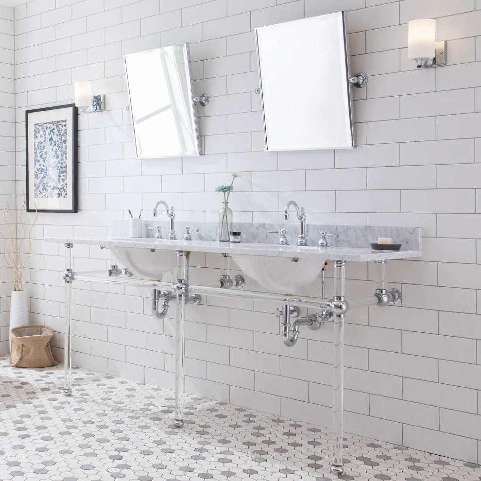 Embassy 72" Double Wash Stand, P-Trap, Countertop With Basin, Faucet, Mirror