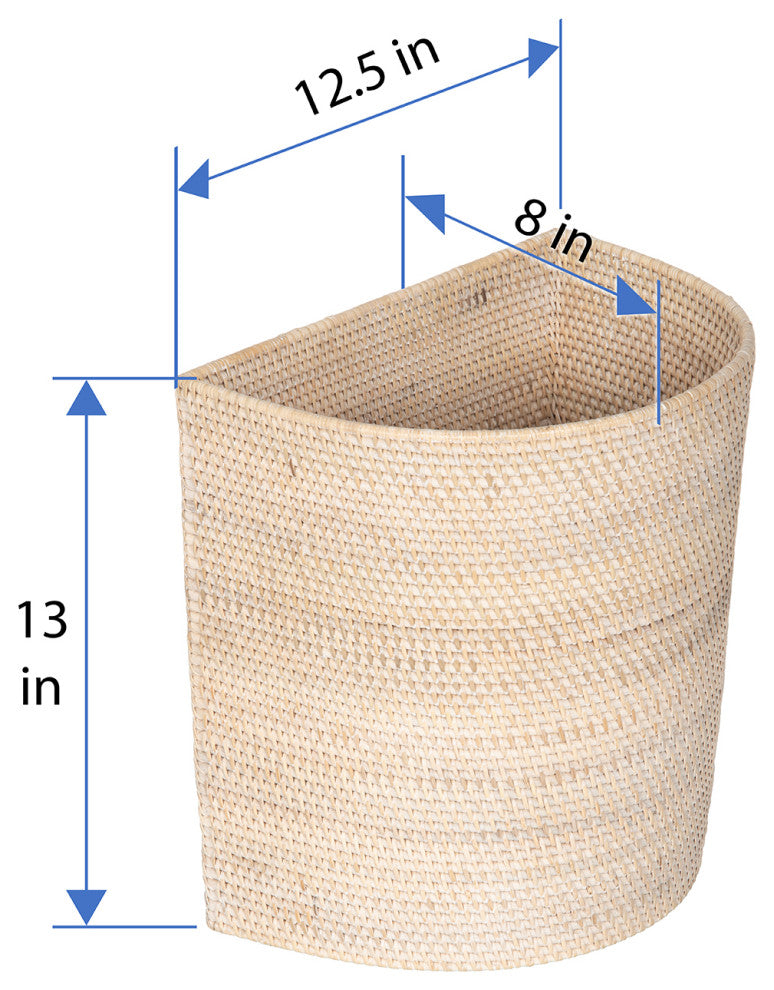 Loma Handwoven Half-Moon Rattan Waste Basket, Honey Brown, White-Wash