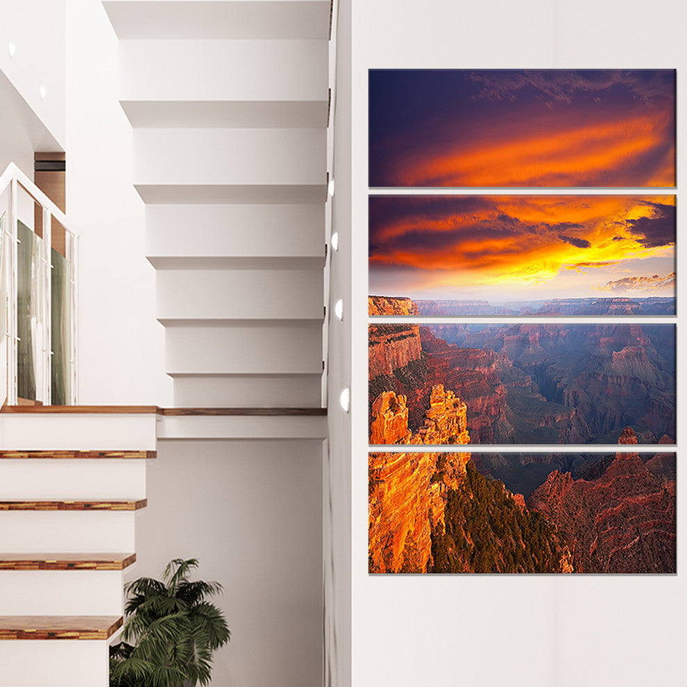 Colorful Grand Canyon At Sunset, Landscape Canvas Art, 28"x48", 4 Panels