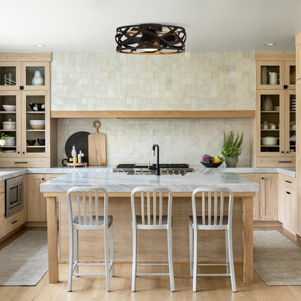 21 in Indoor Black Industrial LED Caged Ceiling Fan With Remote