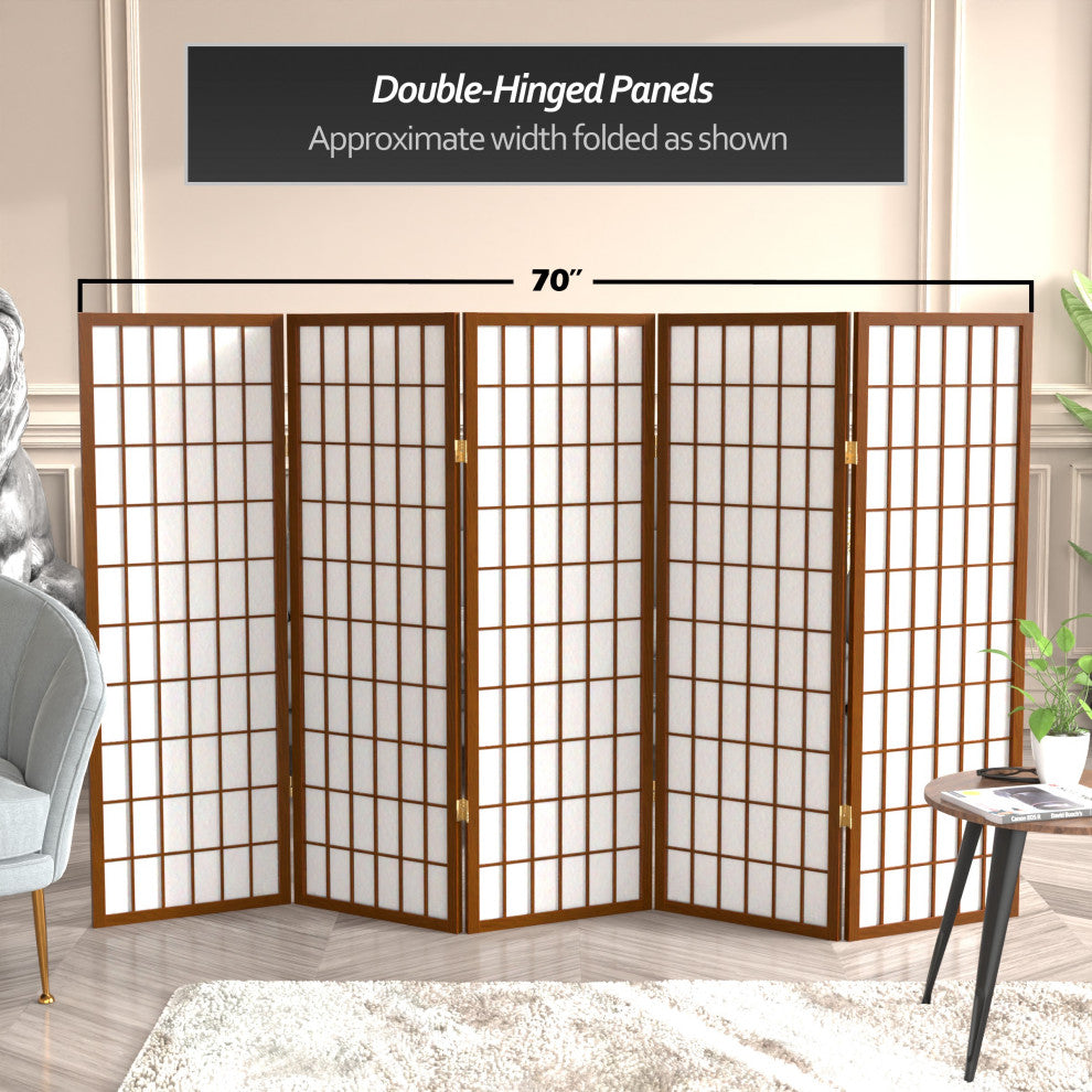 4' Tall Window Pane Shoji Screen, Walnut, 5 Panels