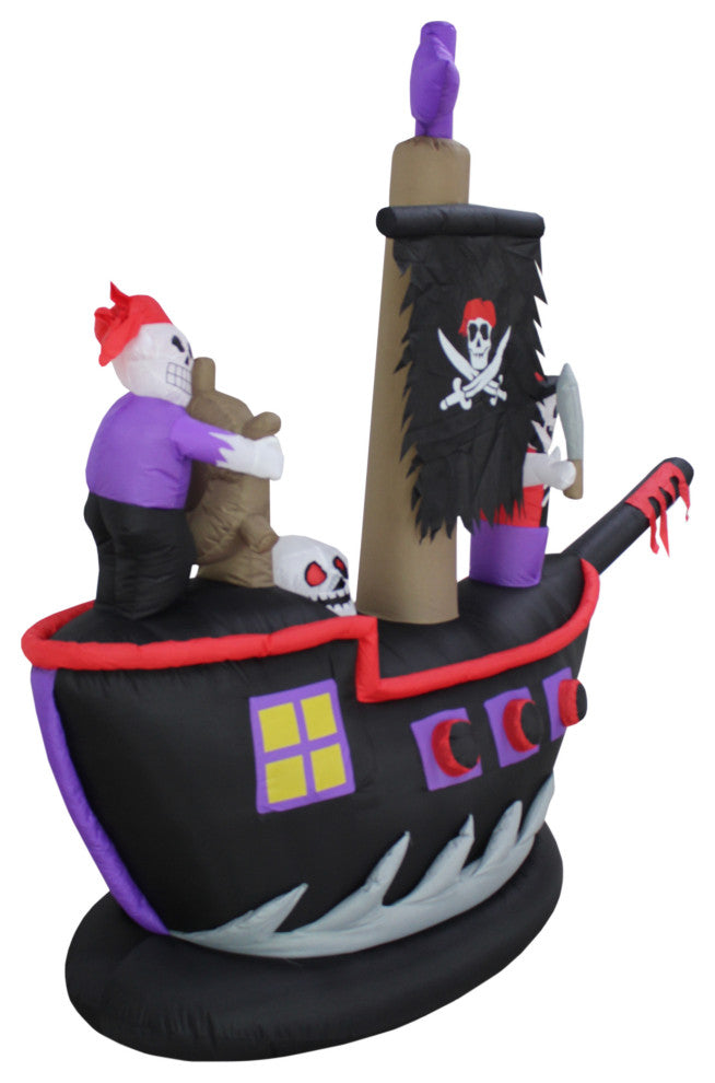 Halloween Inflatable Pirate Ship With Skeleton, 7' Long