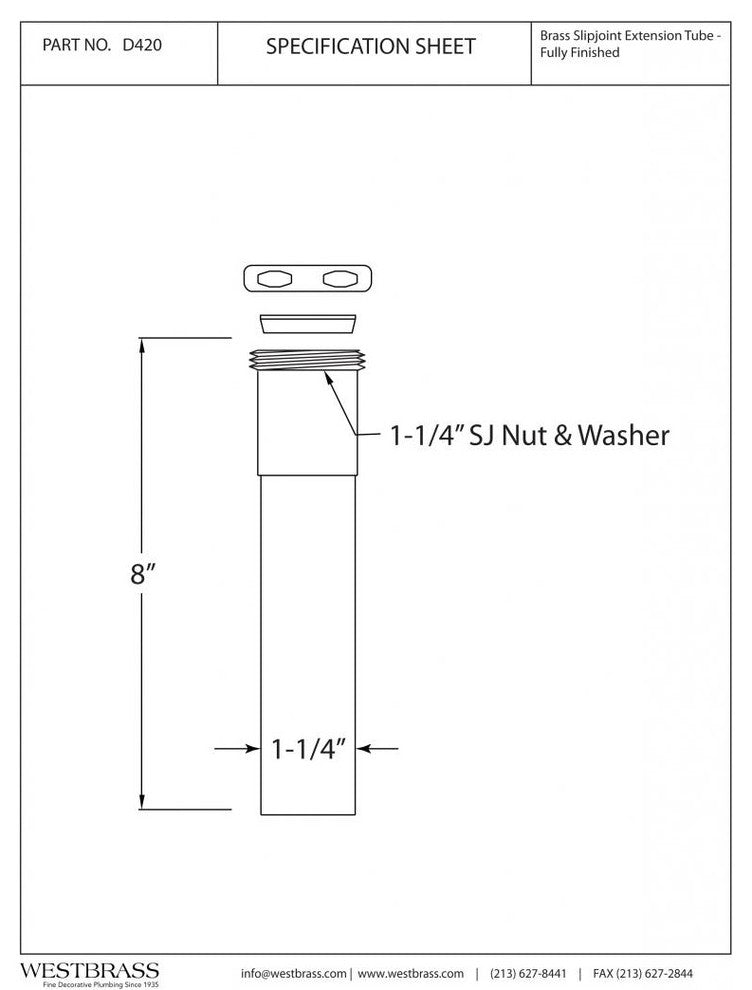 1.25" Od X 8" Slip Joint Extension Tube In Satin Nickel