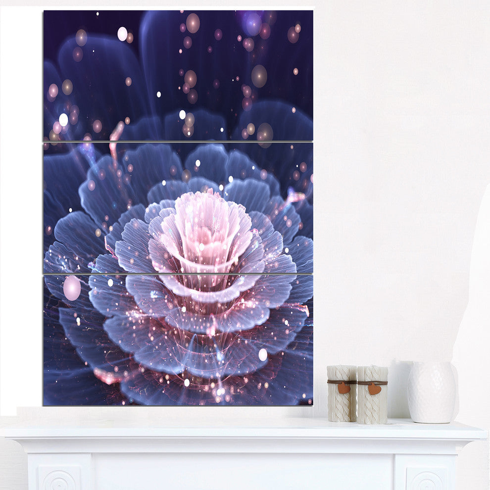"Fractal Flower Pink and Gray" Digital Metal Wall Art, 3 Panels, 28"x36"