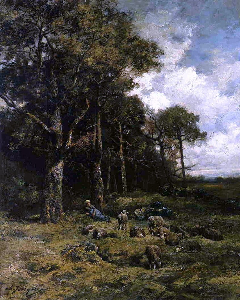 Charles Emile Jacque The Shepherdess - 20" x 25" Premium Canvas Print
