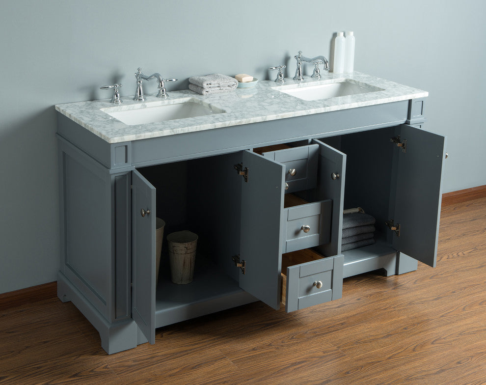 Stufurhome Seine Bathroom Vanity, Gray, 60"