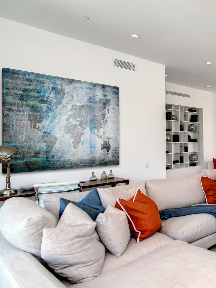 "The World in Blue" Painting Print on Wrapped Canvas, 18"x12"