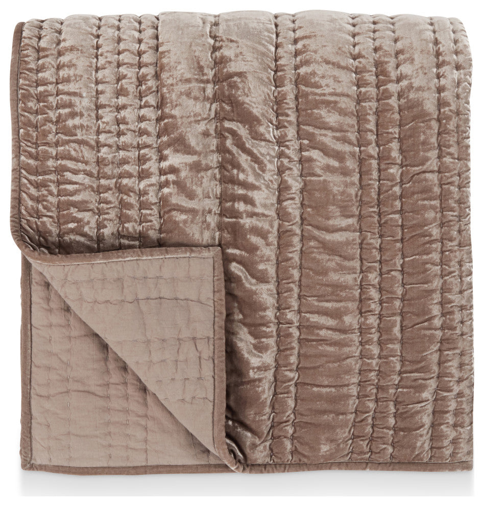 Seville Velvet Fabric Quilt by Kosas Home, Taupe, Queen