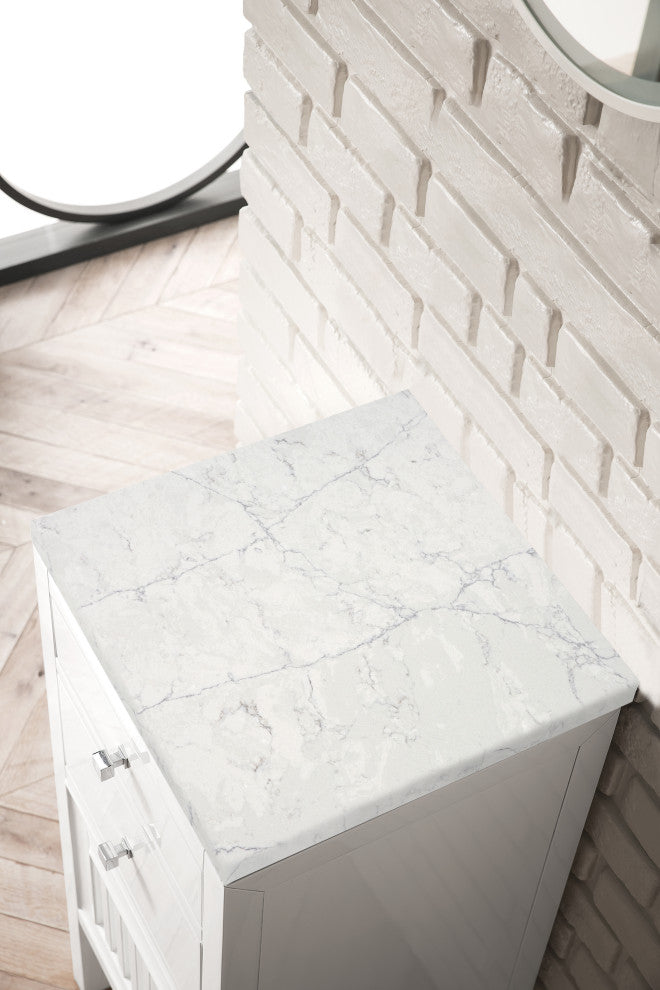 Athens 15" Cabinet With Drawers, Glossy White, Eternal Jasmine Pearl Quartz Top