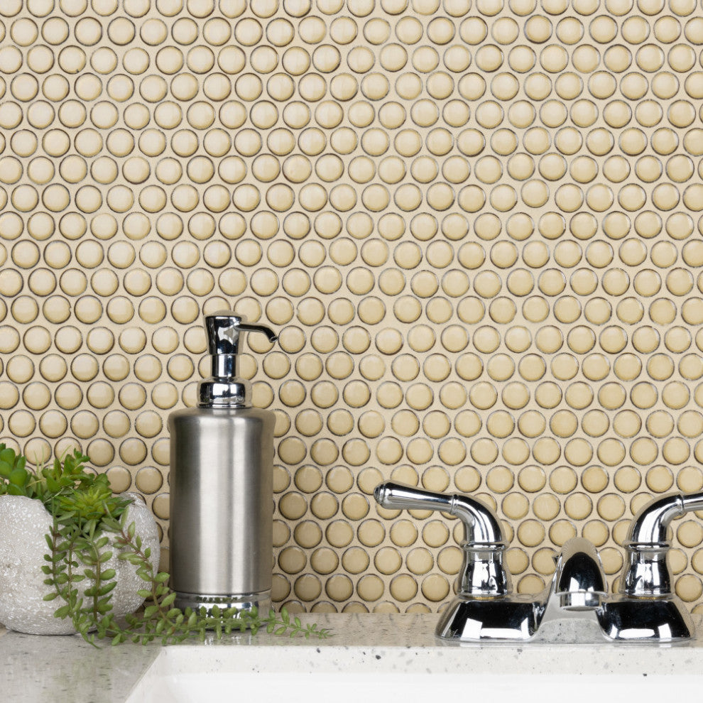 Hudson Penny Porcelain Mosaic Floor and Wall Tile, Caffe