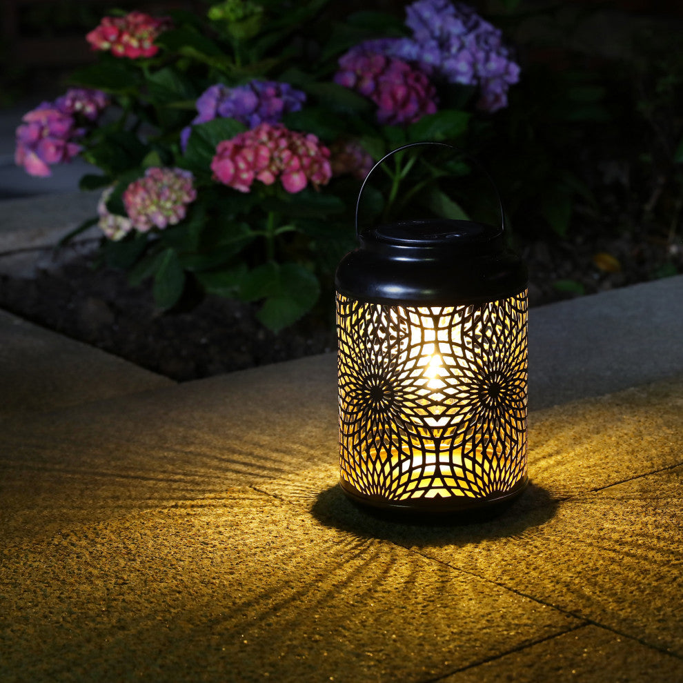 8.75"H Metal Cutout Solar Powered Outdoor Hanging Lantern